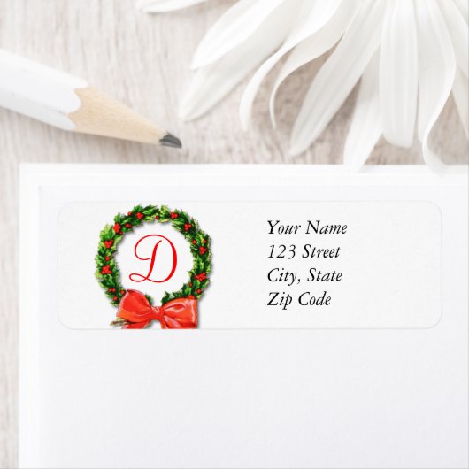 Monogram D Kerst retour adreslabels Etiket (Insitu)