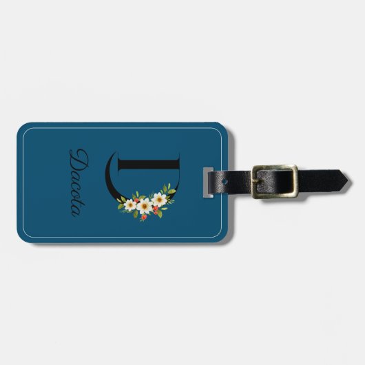 Monogram D kobalt waterverf bloem Bagagelabel (Voorkant horizontaal)
