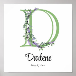 Monogram D Lavendel Eucalyptus kinderkamer poster