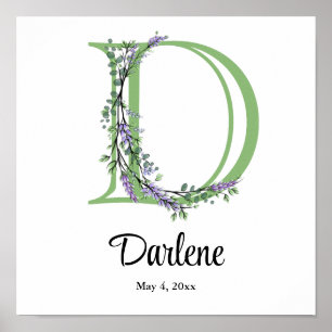 Monogram D Lavendel Eucalyptus kinderkamer poster