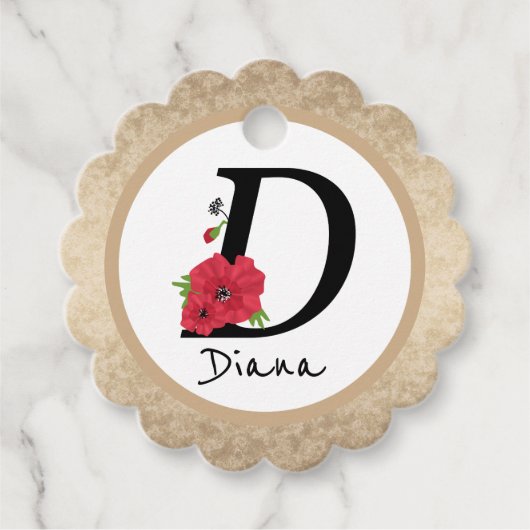 Monogram D, letter D, bloemen, monogram Bedankjes Labels (Voorkant)