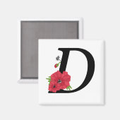Monogram D, letter D, bloemen, monogram, monogram Magneet (Voorkant / Achterkant)