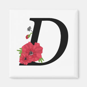Monogram D, letter D, bloemen, monogram, monogram Magneet