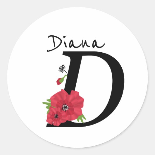 Monogram D, letter D, bloemen, monogram, monogram Ronde Sticker (Voorkant)