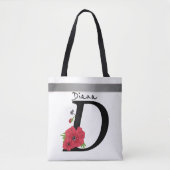 Monogram D, letter D, bloemen, monogram, monogram Tote Bag (Voorkant)