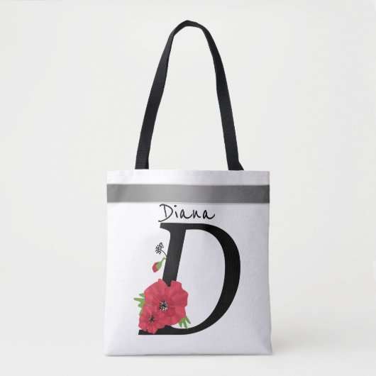 Monogram D, letter D, bloemen, monogram, monogram Tote Bag (Voorkant)