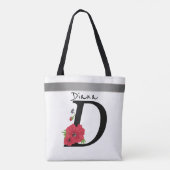 Monogram D, letter D, bloemen, monogram, monogram Tote Bag (Achterkant)