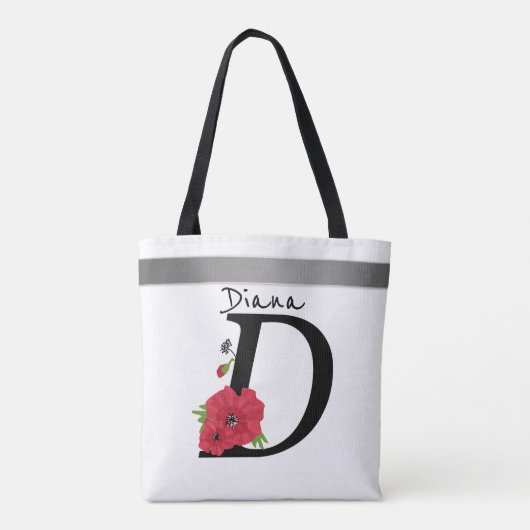 Monogram D, letter D, bloemen, monogram, monogram Tote Bag (Achterkant)