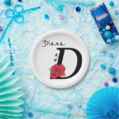 Monogram D, letter D, bloemen, monogram Papieren Bordje (Feest)