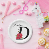 Monogram D, letter D, bloemen, monogram Papieren Bordje (Feest)