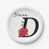 Monogram D, letter D, bloemen, monogram Papieren Bordje (Voorkant)