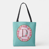 Monogram D Letter met Peony Flower Afbeelding Canv Tote Bag (Achterkant)