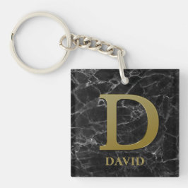 Monogram D op zwarte marmer Sleutelhanger