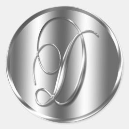 Monogram D Silver Color Wedding Invitation Holiday Ronde Sticker