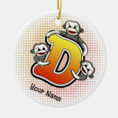 Monogram D Sock Monkey Keramisch Ornament (Voorkant)