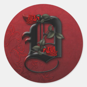 Monogram D-sticker voor zwarte en rode roze roze r Ronde Sticker