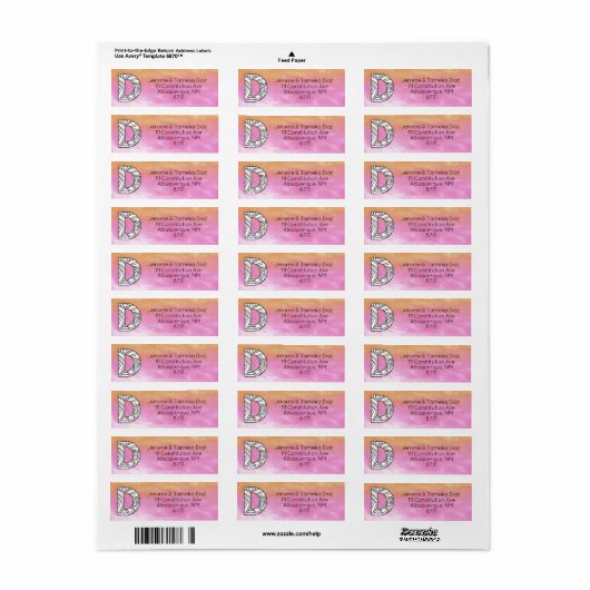 Monogram "D" Tangle Letter Oranje Roze Waterverf Etiket (Full Sheet)