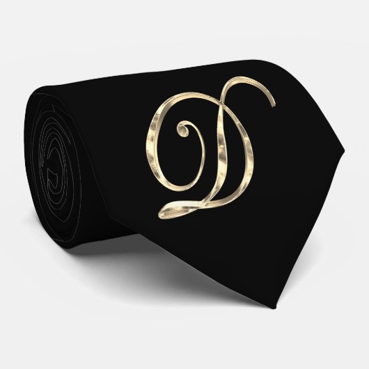 Monogram D van Elegant Black en Gold Kijk Stropdas (Opgerold)