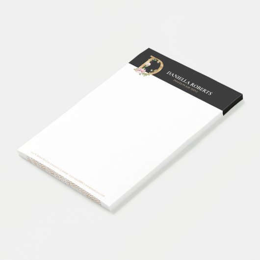 Monogram D voor goud en bloemen Post-it® Notes (Schuin)