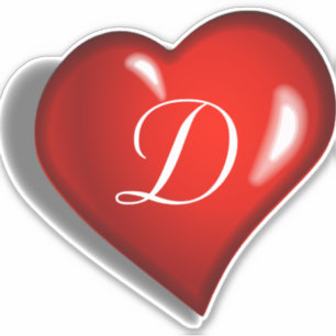Monogram D, wit, gedrukt op ruby rood hart Sticker