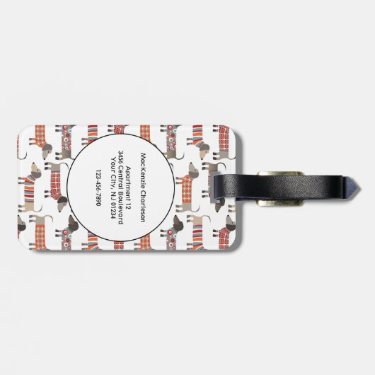 Monogram Dachshund Dog Pattern Bagagelabel (Achterkant horizontaal)