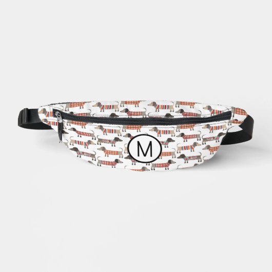 Monogram Dachshund Wiener Worst Hond Gepersonalise Heuptasje (Voorkant)
