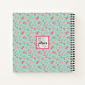 Monogram Dainty Pink Flowers Blauwgroen Notitieboek (Achterkant)
