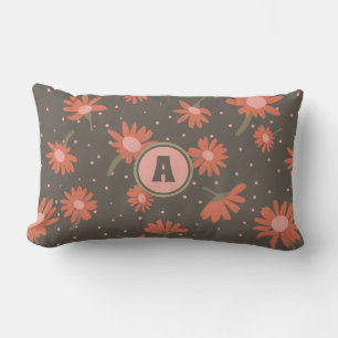 Monogram Daisies Coral Pink Brown Pattern Kussen