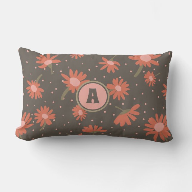 Monogram Daisies Coral Pink Brown Pattern Kussen (Voorkant)