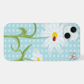 Monogram Daisies en Lady Bug Polka Dot Blue iPhone Hoesje (Achterkant horizontaal)