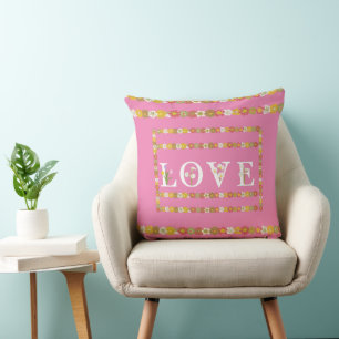 Monogram Daisy Bloemrijke Liefde Roze Kussen