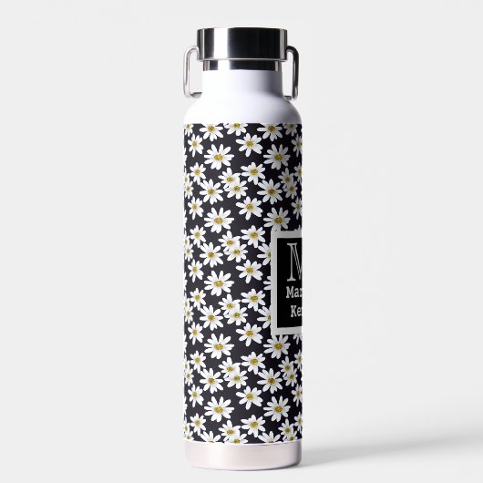 Monogram Daisy Floral Pattern Waterfles (Voorkant)