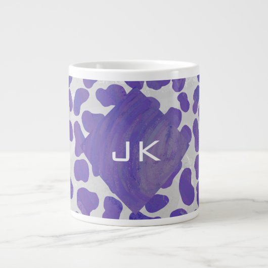 Monogram Dalmatiaans Paars en wit afdrukken Grote Koffiekop (Voorkant)