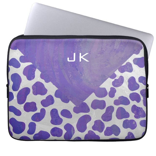 Monogram Dalmatiaans Paars en wit afdrukken Laptop Sleeve (Voorkant)