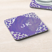 Monogram Dalmatiaans Paars en wit afdrukken Onderzetter (Linkerzijde)