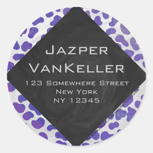 Monogram Dalmatiaans Paars en wit afdrukken Ronde Sticker (Voorkant)