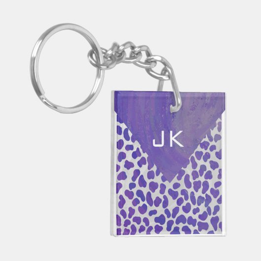 Monogram Dalmatiaans Paars en wit afdrukken Sleutelhanger (Voorkant Links)