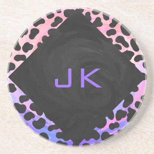 Monogram Dalmatian Black en Pink Zandsteen Onderzetter (Voorkant)