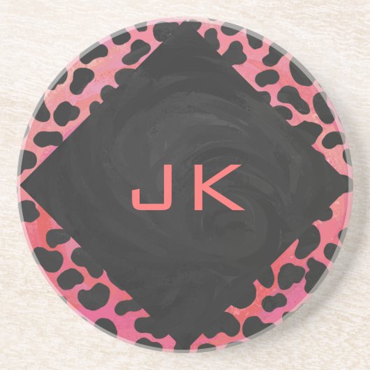 Monogram Dalmatian Black en Red Zandsteen Onderzetter (Voorkant)