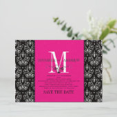 Monogram damascenering hete roze save-the-date save the date (Staand voorkant)