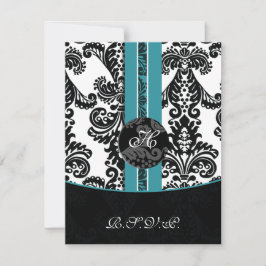 monogram damask aqua rsvp cards