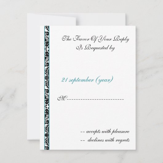 monogram damask aqua rsvp cards (Achterkant)