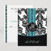 monogram damask aqua rsvp cards (Voorkant / Achterkant)