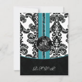 monogram damask aqua rsvp cards kaartje (Voorkant)