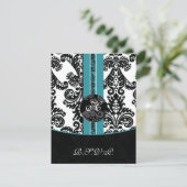 monogram damask aqua rsvp cards kaartje (Staand voorkant)