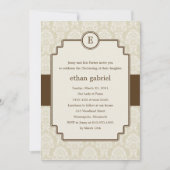 Monogram Damask Baptism/Christening Invite - Bruin Kaart (Voorkant)