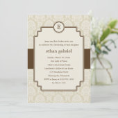 Monogram Damask Baptism/Christening Invite - Bruin Kaart (Staand voorkant)