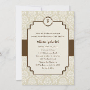 Monogram Damask Baptism/Christening Invite - Bruin Kaart