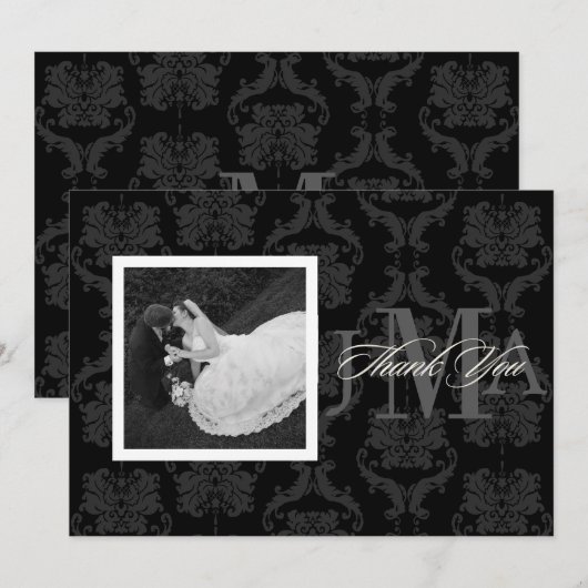 Monogram Damask Bedankt kaarten, Flat (Voorkant / Achterkant)