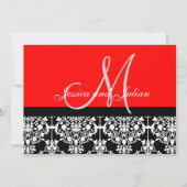 Monogram Damask Black en Red Invitation Kaart (Voorkant)